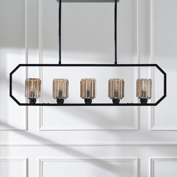 ERSA 5 LIGHT CHANDELIER OAKWOOD