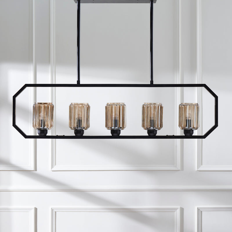 ERSA 5 LIGHT CHANDELIER OAKWOOD