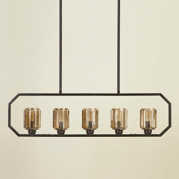 ERSA 5 LIGHT CHANDELIER OAKWOOD