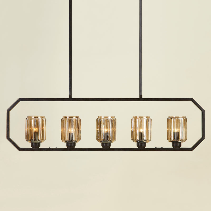 ERSA 5 LIGHT CHANDELIER OAKWOOD