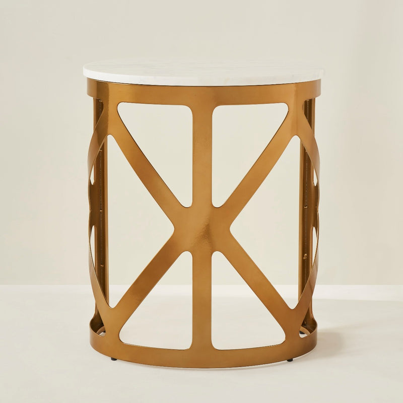 THEBES END TABLE WHITE CHAMPAGNE