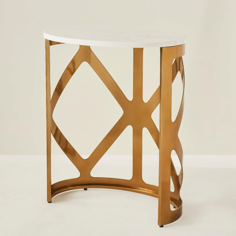 THEBES END TABLE WHITE CHAMPAGNE