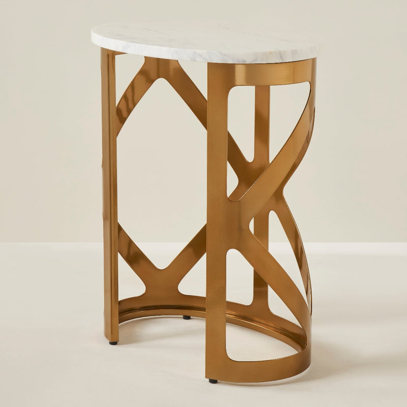 THEBES END TABLE WHITE CHAMPAGNE