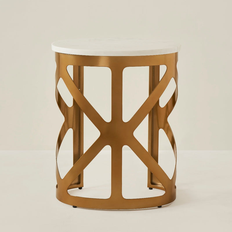 THEBES END TABLE WHITE CHAMPAGNE