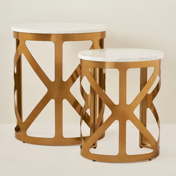 THEBES END TABLE WHITE CHAMPAGNE