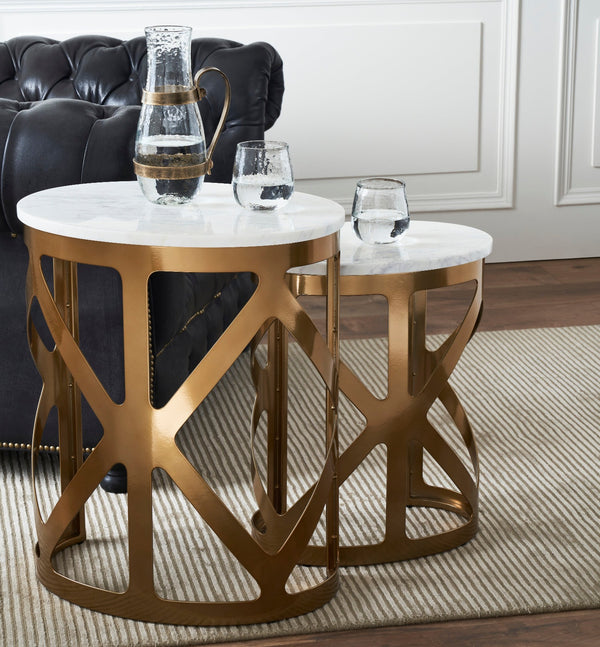THEBES END TABLE WHITE CHAMPAGNE