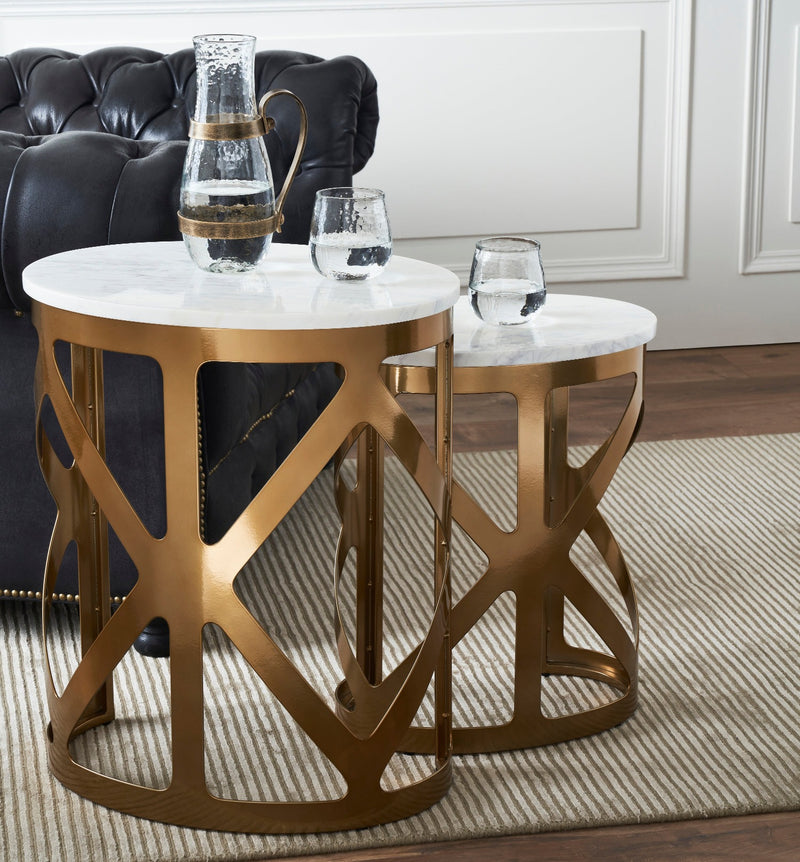 THEBES END TABLE WHITE CHAMPAGNE